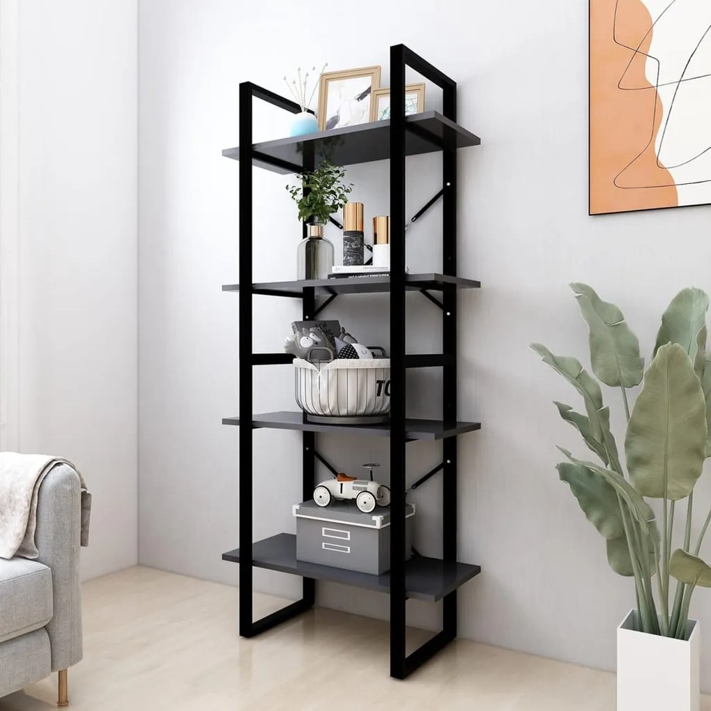 vidaXL Estante com 4 prateleiras derivados de madeira cinzento