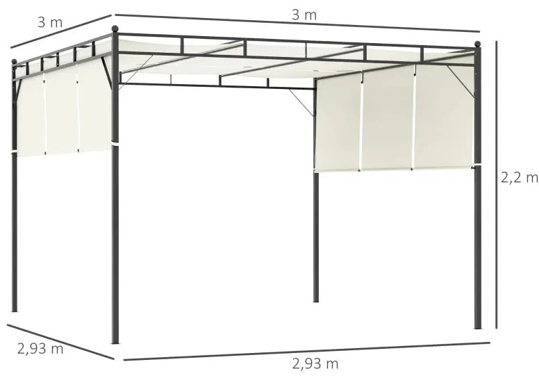 Pérgola de Jardim com Teto Retrátil em Aço - 3x3m
