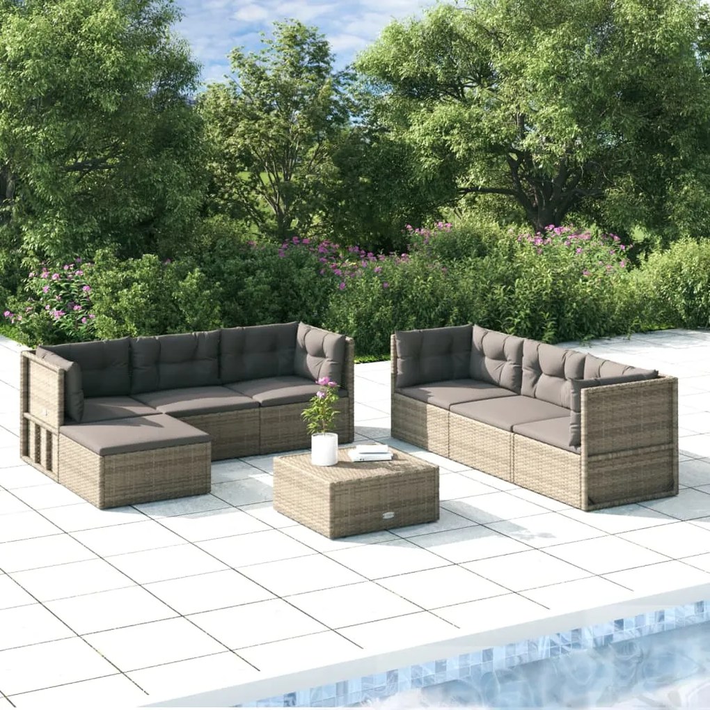 vidaXL 7 pcs conjunto lounge de jardim c/ almofadões vime PE cinzento