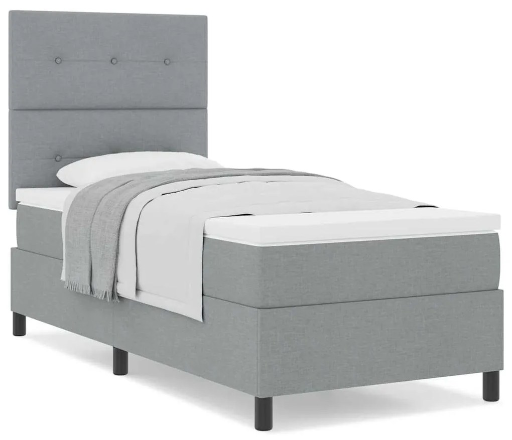 Cama Box Spring com Colchão Cinza Claro 100x200 cm Tecido