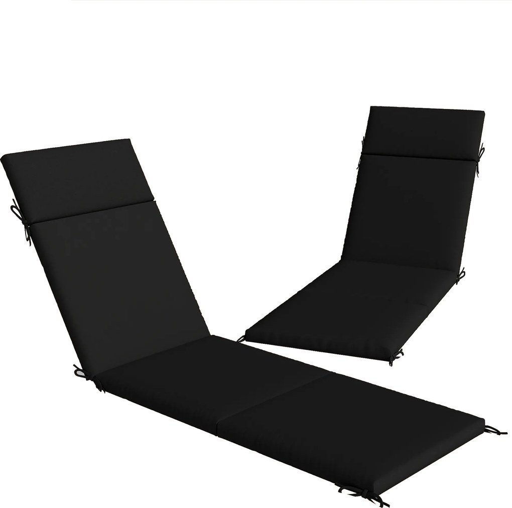 Outsunny Conjunto 2 Almofadas para Cadeiras de Exterior com 6 Fitas de Fixação para Espreguiçadeira de Jardim e Pátio, 183x54x6.5 cm, UV30+, Preto e Branco | Aosom Portugal