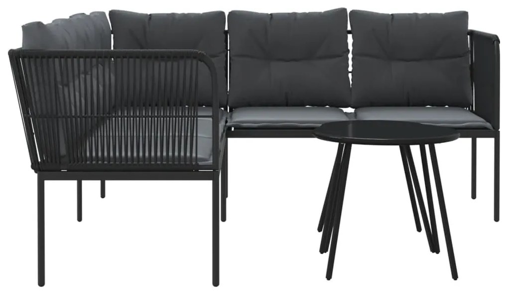 Conjunto de sofás de jardim c/ almofadões aço/textilene preto