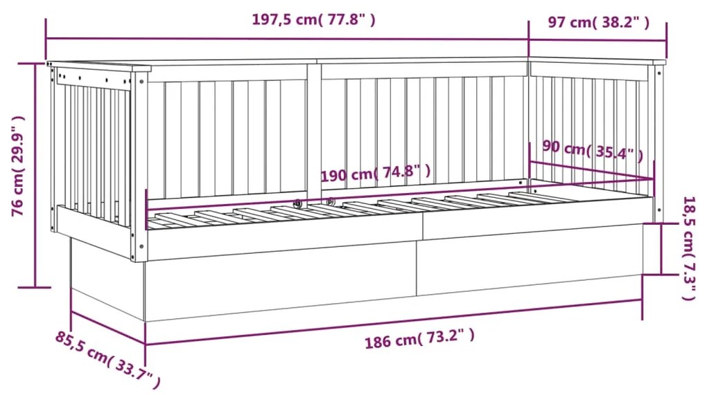 Sofá-cama 90x190 cm madeira de pinho maciça cinzento