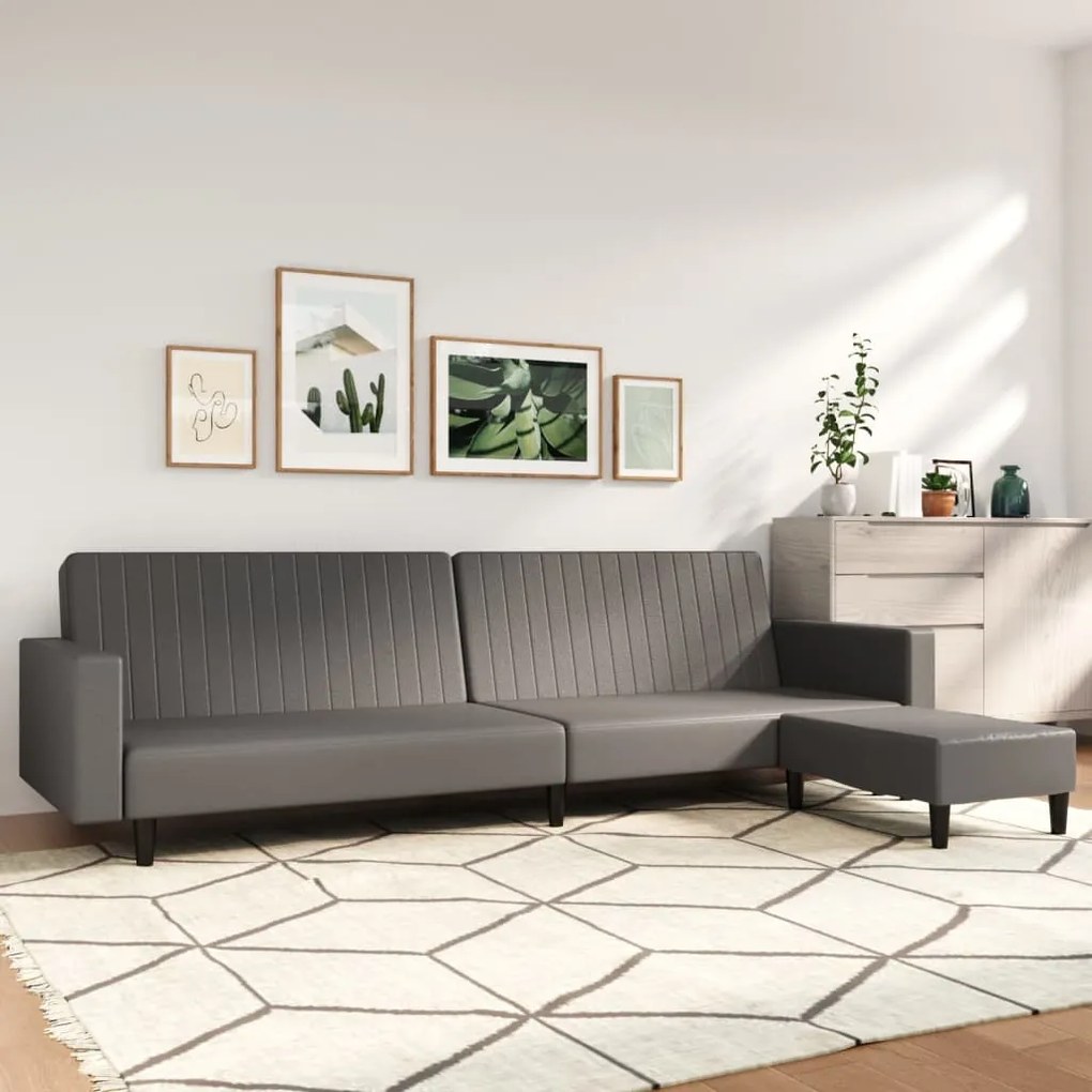 3081885 vidaXL Sofá-cama 2 lugares c/ apoio de pés couro artificial cinzento