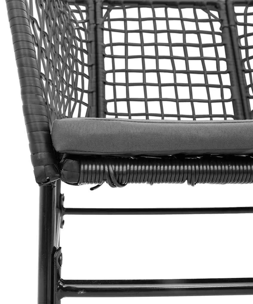Conjunto de jantar jardim 5 peças almofadas vidro vime PE preto