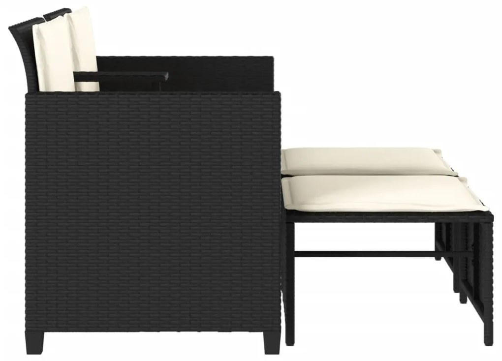 Sofá de jardim de 2 lugares com mesa e bancos vime PE preto