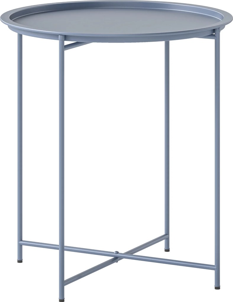 Outsunny Mesa Baixa Redonda Mesa de Apoio Tampo Removível com Rebordo Elevado Pés Dobráveis em Aço Ø46x50cm Azul Cinzento | Aosom Portugal