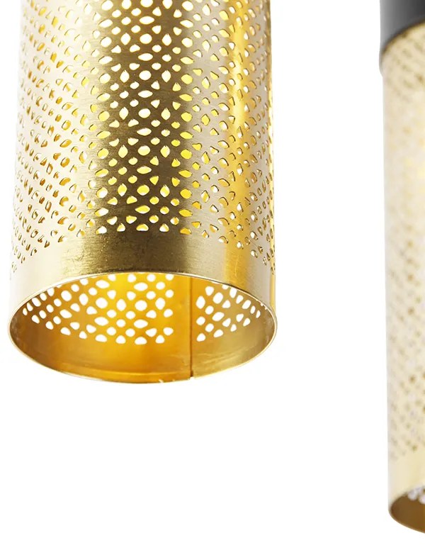 Candeeiro de teto industrial preto com dourado redondo 3 luzes - Raspi