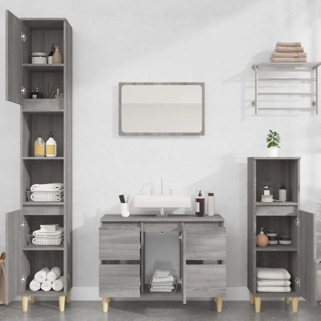 vidaXL 3 pcs Conjunto móveis casa de banho madeira proc. cinza sonoma