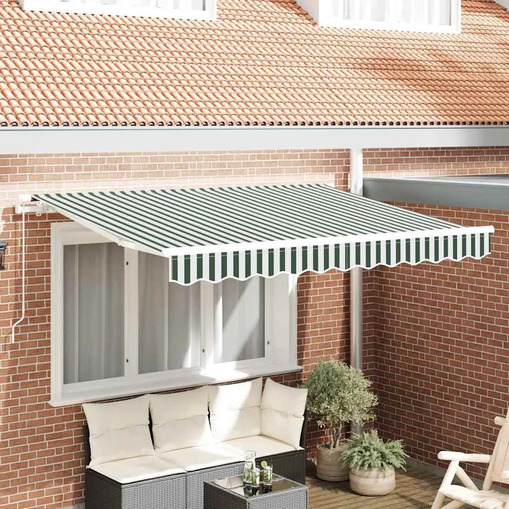 vidaXL Toldo Retrátil Manual Verde 350 x 200 cm tecido