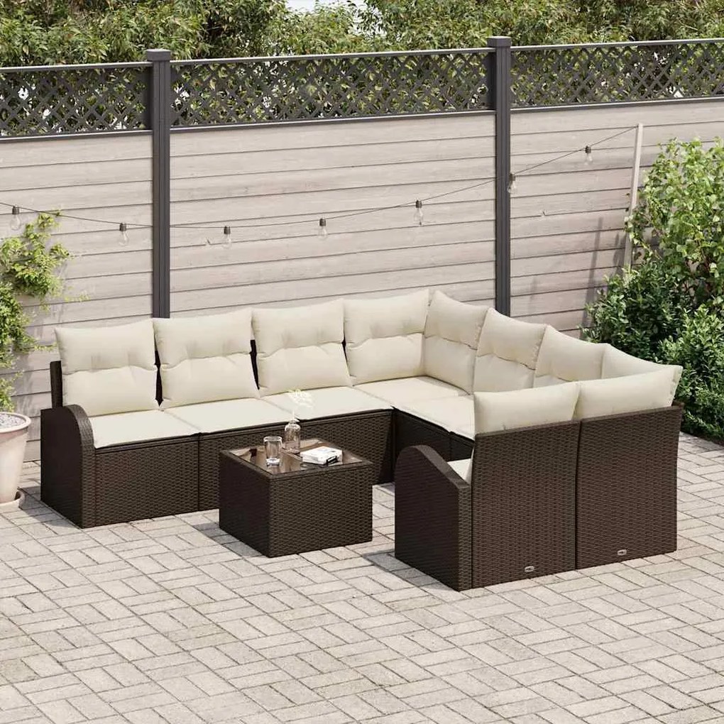 Conjunto de Sofá de Jardim com 9 Peças e Almofadas de Rattan Sintético