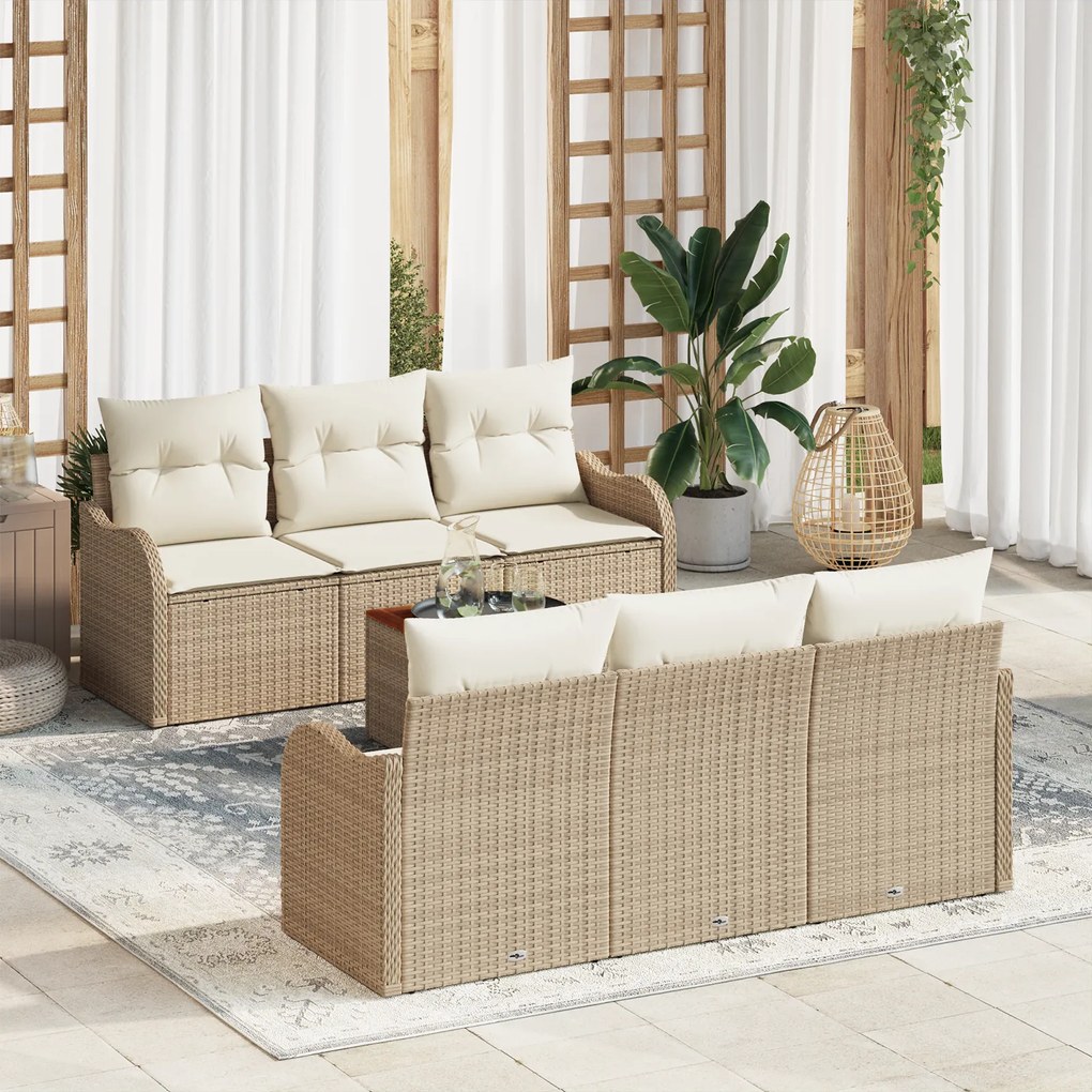 vidaXL Conjunto de Sofá de Jardim de 7 Peças com Almofadas Bege Poliéster Acácia