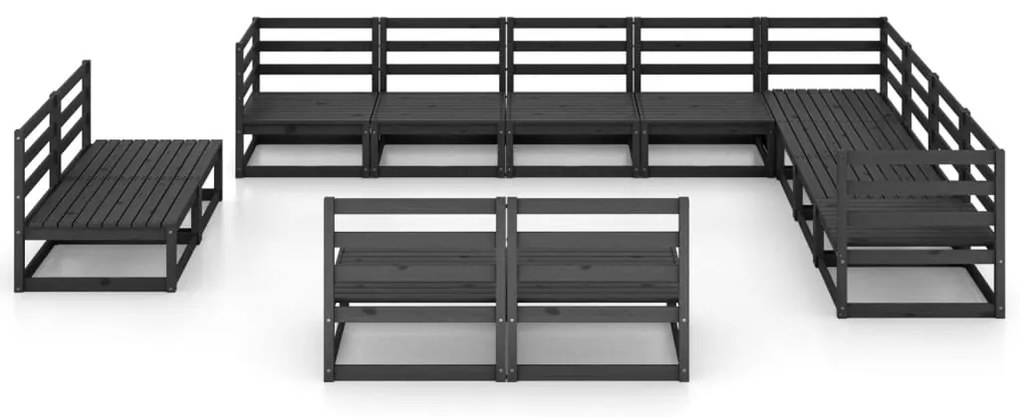 12 pcs conjunto lounge de jardim pinho maciço preto
