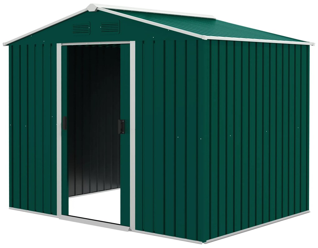 Outsunny Abrigo de Jardim de 4,1 m² 236x174x190 cm para Armazenamento de Ferramentas com Portas e 4 Janelas de Ventilação Verde | Aosom Portugal