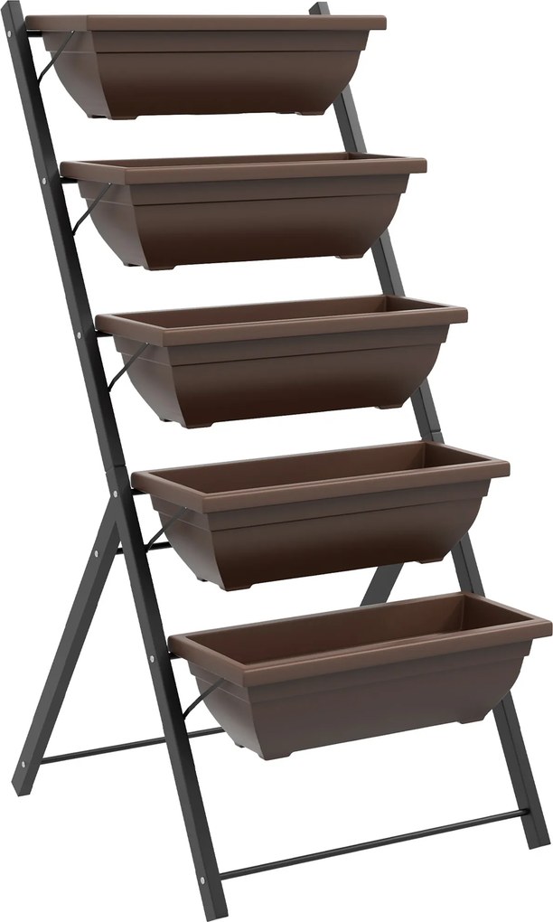 Outsunny Suporte para Plantas de 5 Níveis com 5 Vasos Orifícios de Drenagem para Interior e Exterior 55x63x120 cm Preto | Aosom Portugal