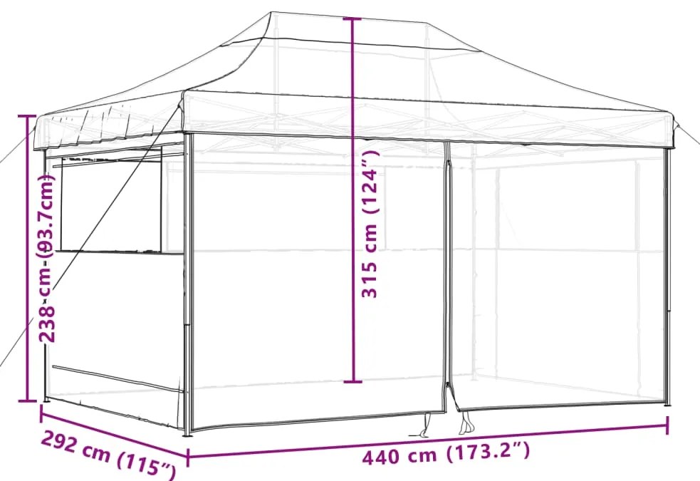 Tenda para festas pop-up dobrável c/ 4 paredes laterais laranja