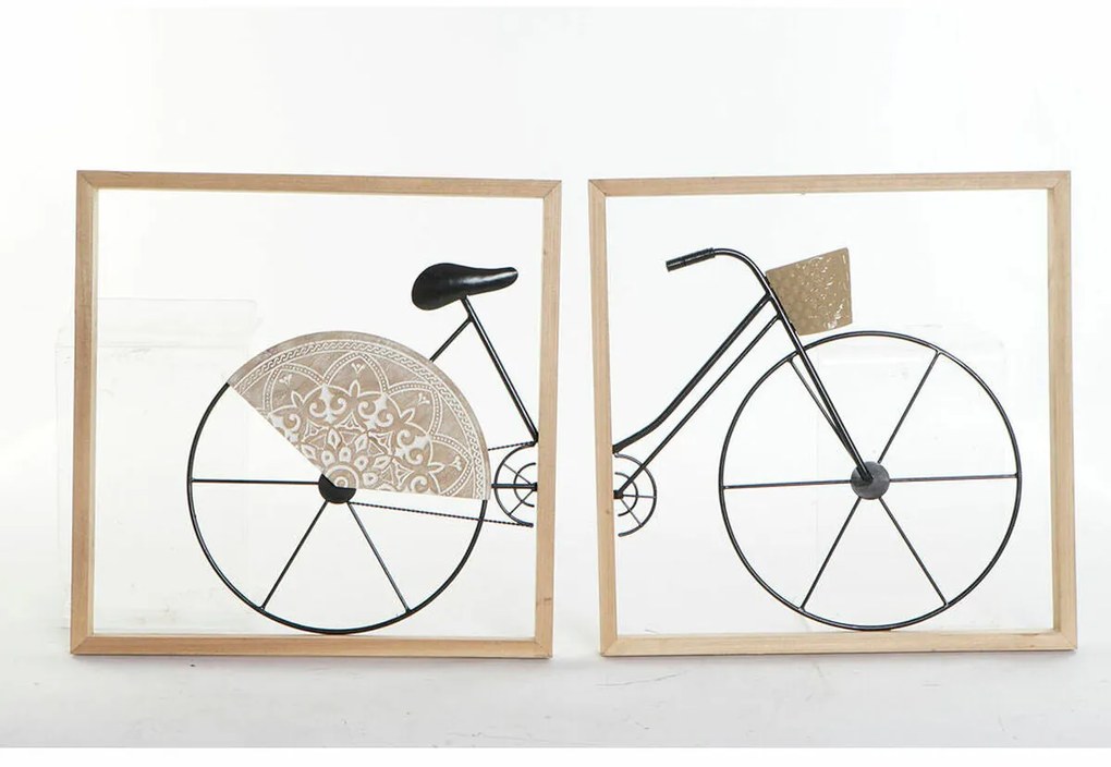 Decoração de Parede DKD Home Decor Preto Bicicleta Metal Madeira MDF (80 x 2.5 x 40 cm) (2 pcs)