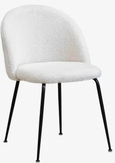 Pack De 4 Cadeiras De Jantar Estofadas E Em Aço Kana Design Negro & Chenille Branco & Tecido Pele De Borrego - Sklum