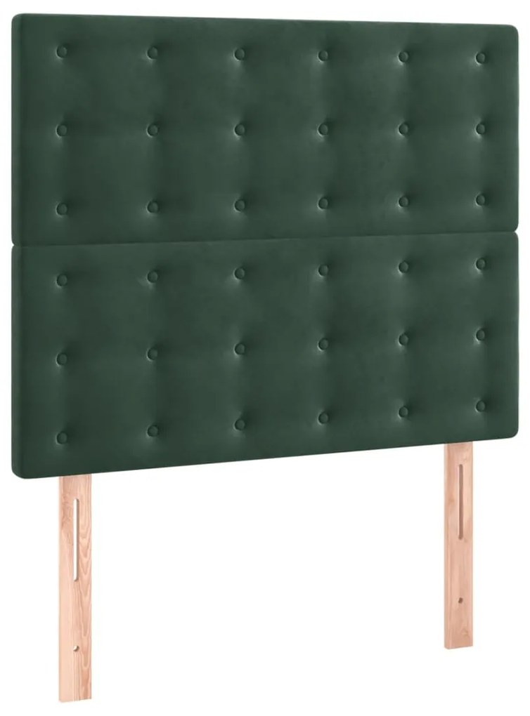 Cama box spring c/ colchão/LED 90x190 cm veludo verde-escuro