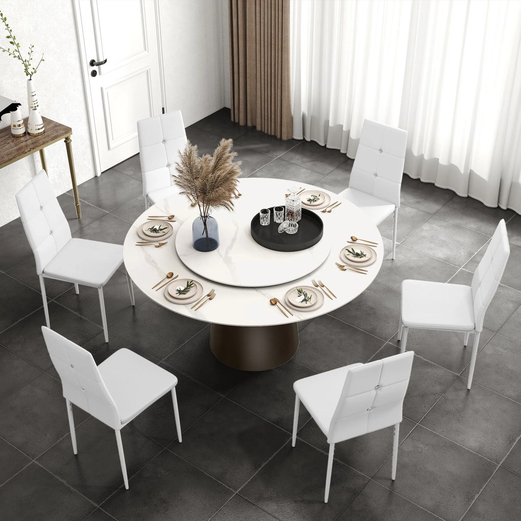 Conjunto de 6 Cadeiras de Sala de Jantar (MESA NÃO INCLUIDA) Estofadas em PU Cadeiras de Cozinha com Encosto Alto com Botões 41x50x97 cm Branco