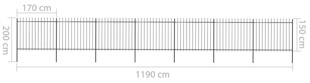 Cerca de jardim com topo em lanças 11,9x1,5 m aço preto