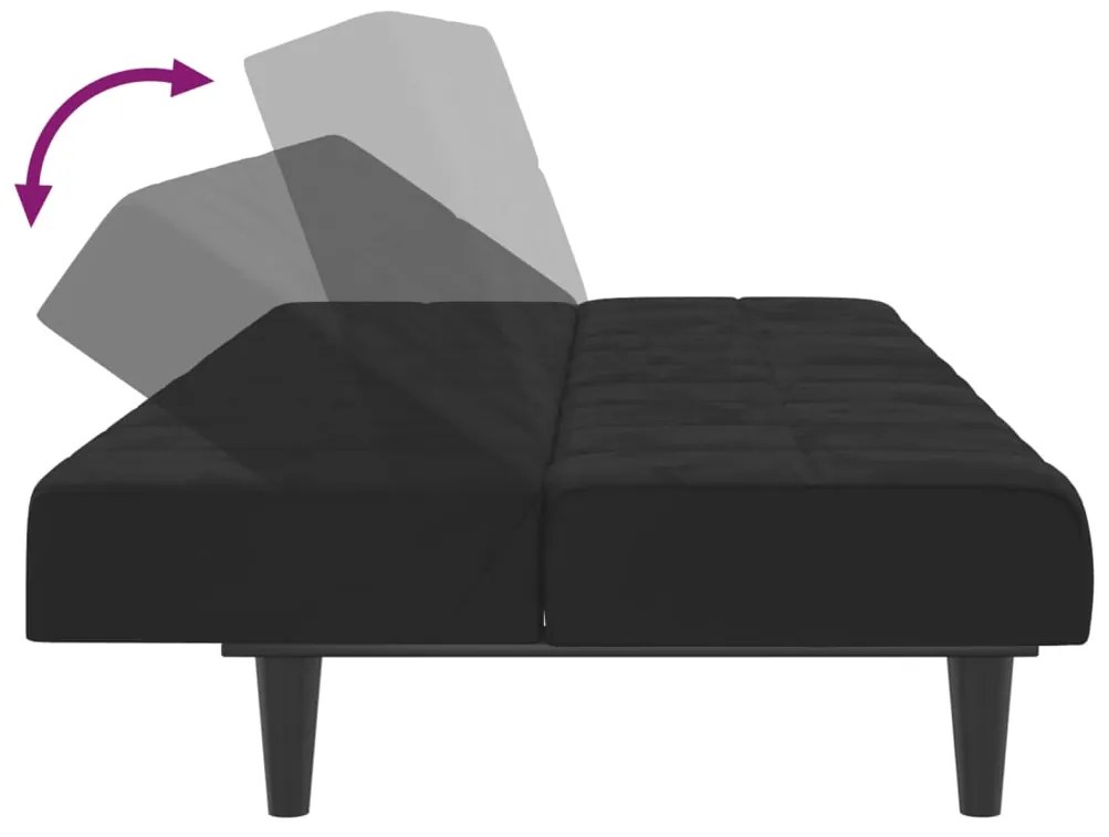 Sofá-cama de 2 lugares veludo preto