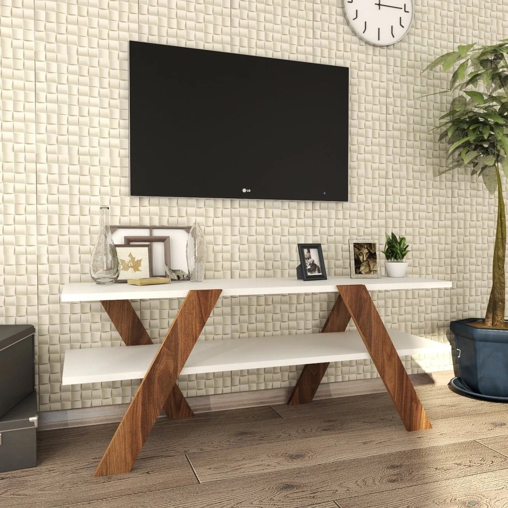 Móvel TV Basic – Branco e Nogueira – 120x45x33,1 cm