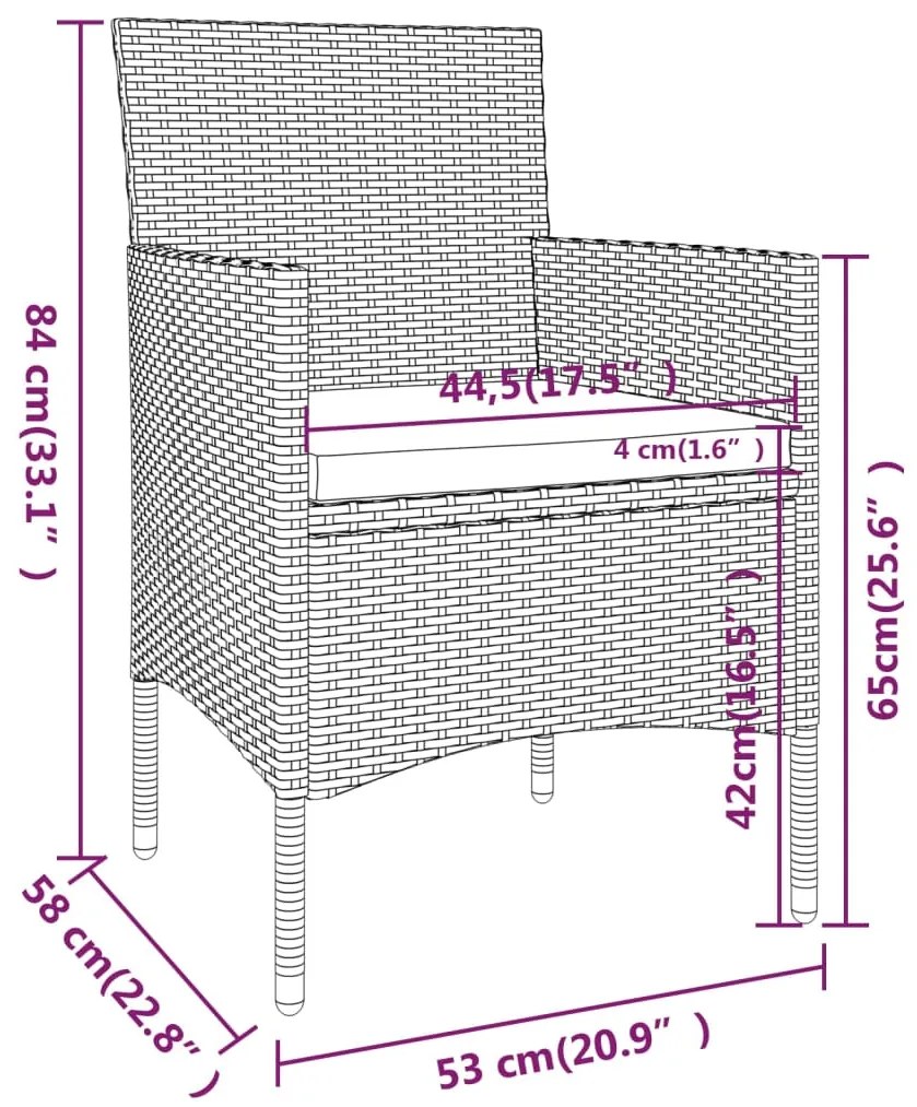 4 pcs conjunto de cadeiras e bancos de jardim vime PE cinzento