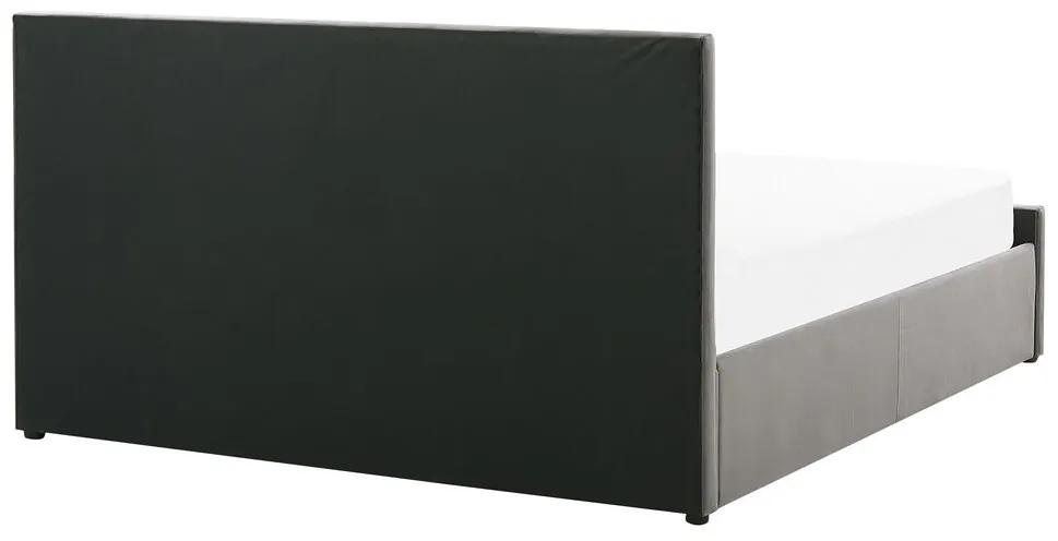 Cama com arrumação em veludo cinzento 160 x 200 cm ROCHEFORT Beliani