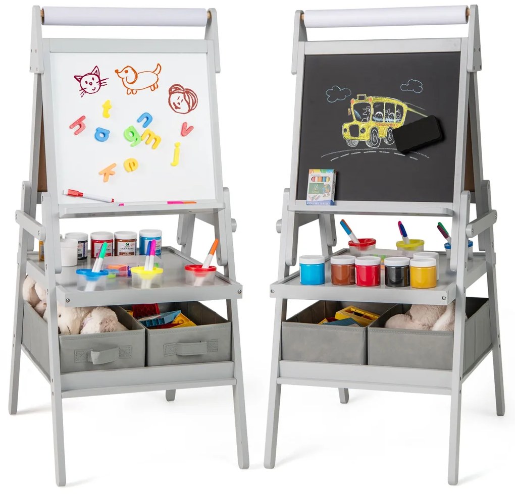 Cavalete infantil frente e verso com quadro branco magnético e quadro negro - verde escuro