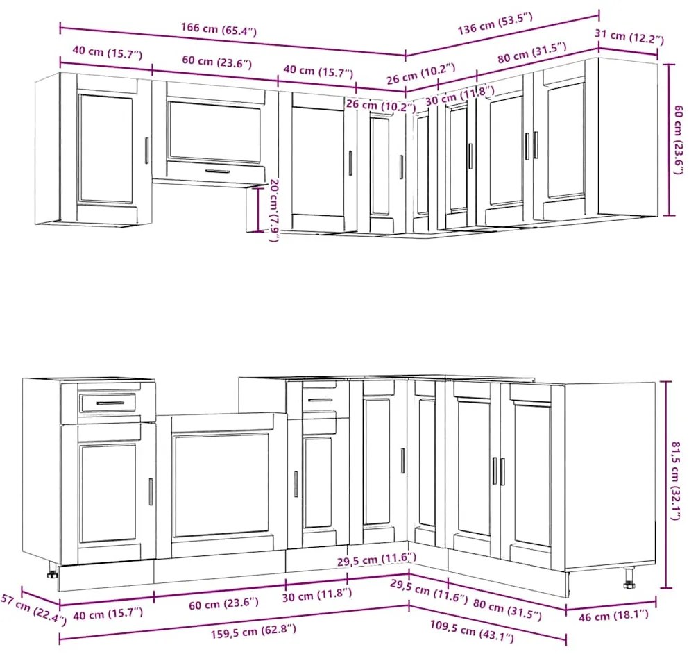 11 peças armário de cozinha conjunto Porto cinzento cimento