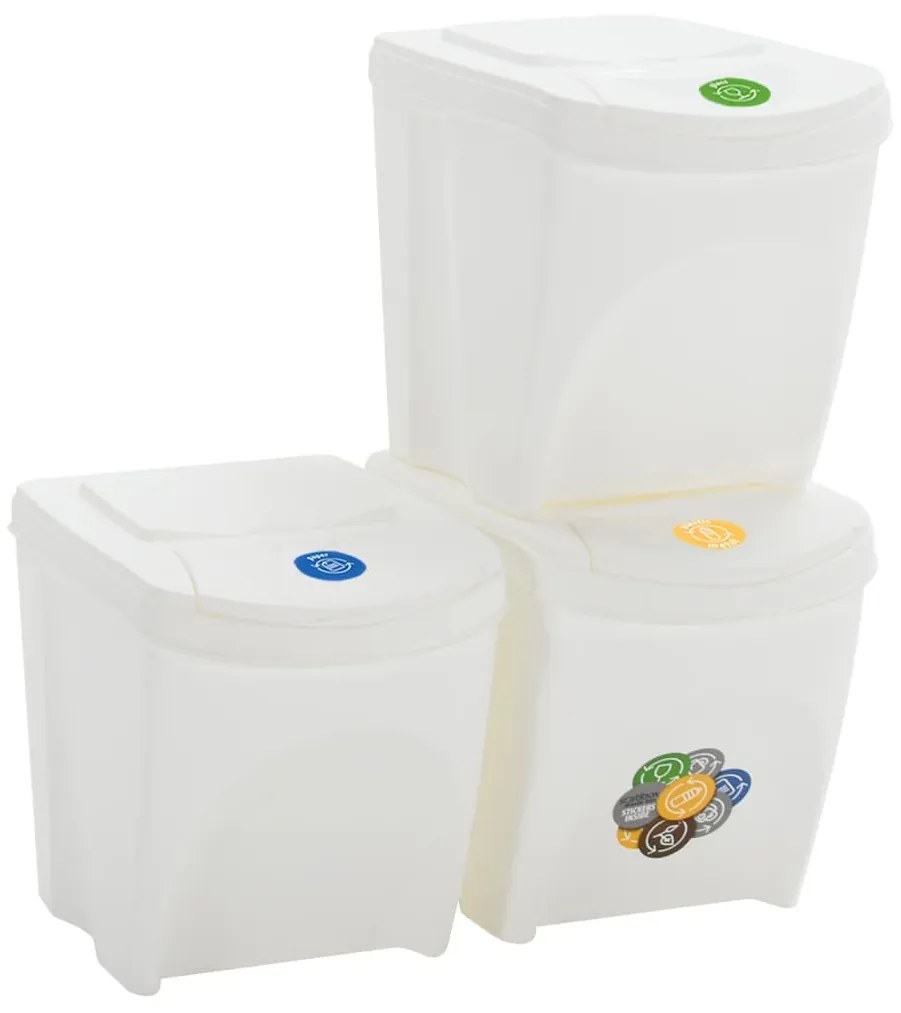 Caixotes do lixo empilháveis 3 pcs 75 L polipropileno branco