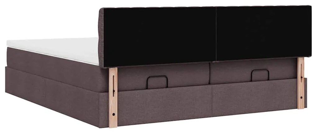 Estrutura de cama otomana com colchões tecido castanho escuro