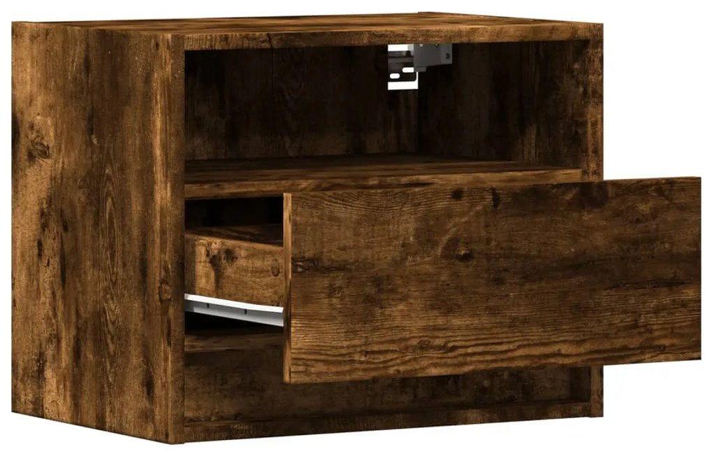 Mesa de cabeceira de parede com luzes LED carvalho fumado