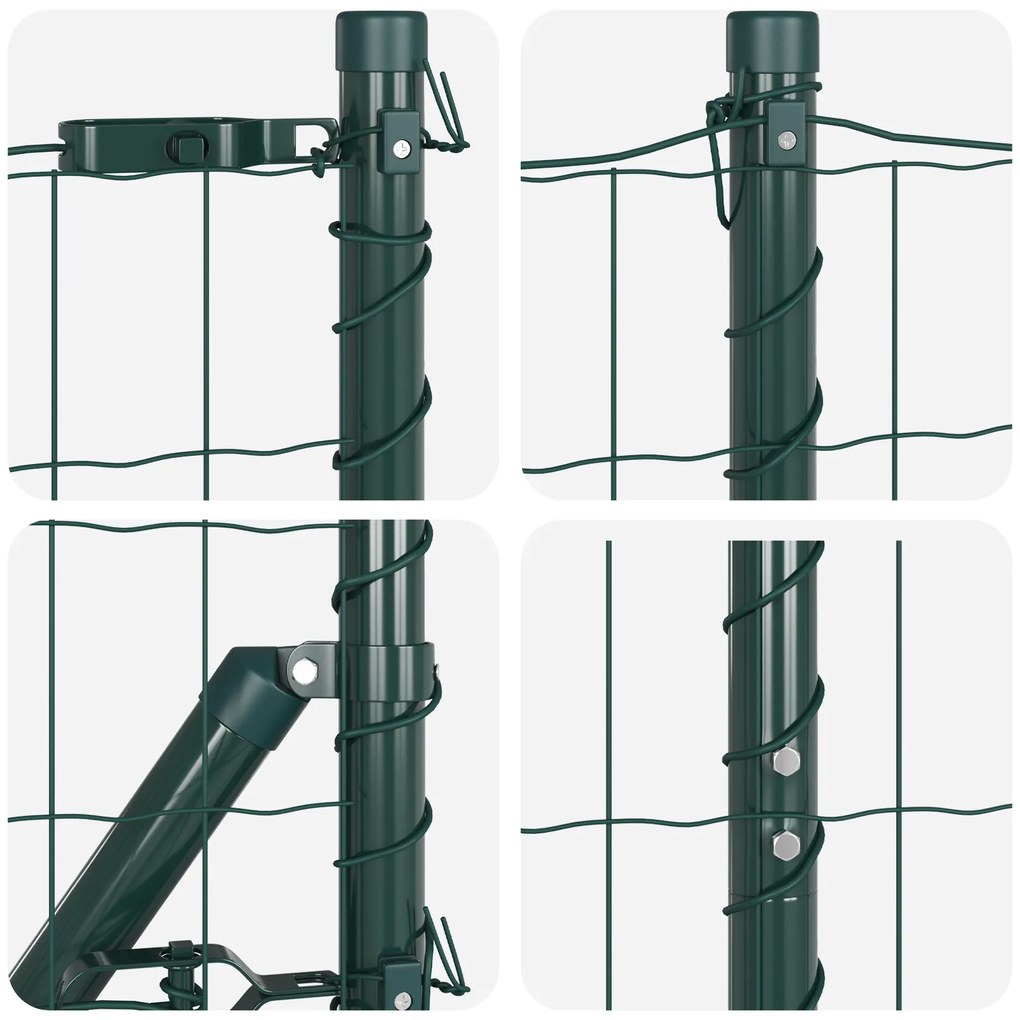 Cerca Euro com 7 Postes Espigados 1.6x10 m Aço Galvanizado Verde