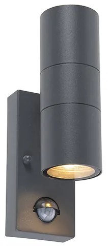 Candeeiro de parede exterior antracite com sensor de movimento 2 luzes IP44 - Duo Moderno