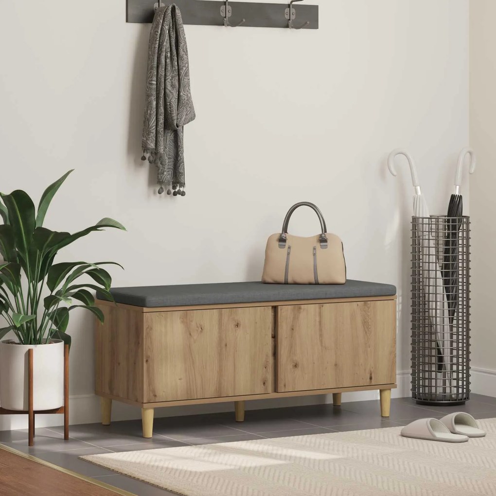 vidaXL Banco de Hall com almofada Carvalho Artesanal 100 x 38 x 46 cm