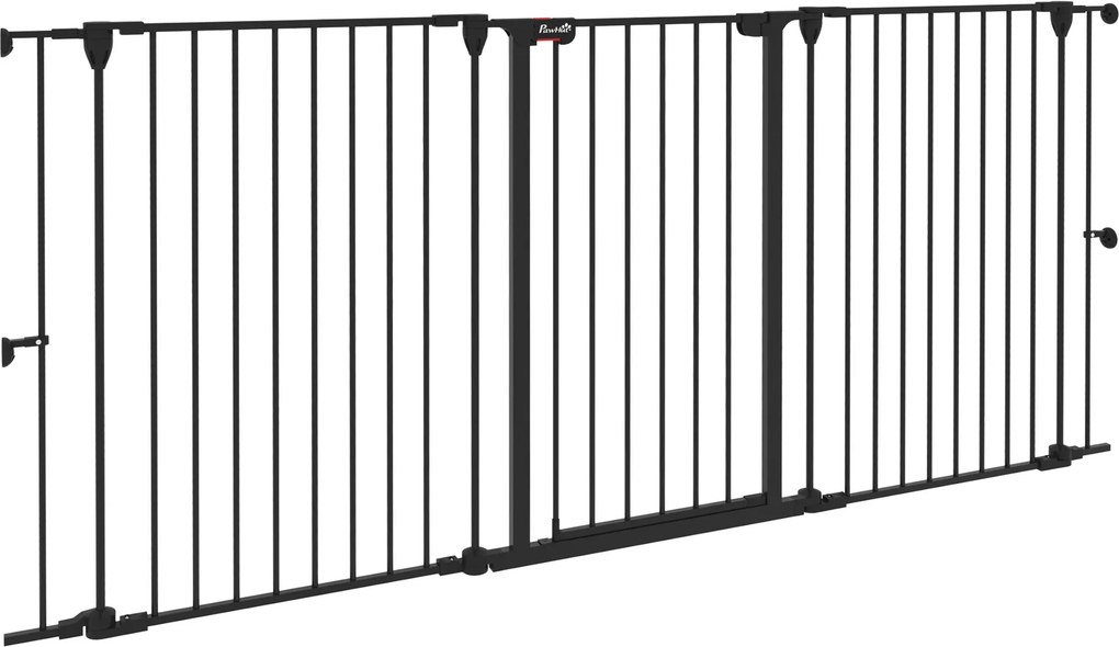Barreira para Cães de Aço Barreira de Segurança para Animais de Estimação Dobrável de 3 Painéis Duplo Fechamento 206x90 cm Preto