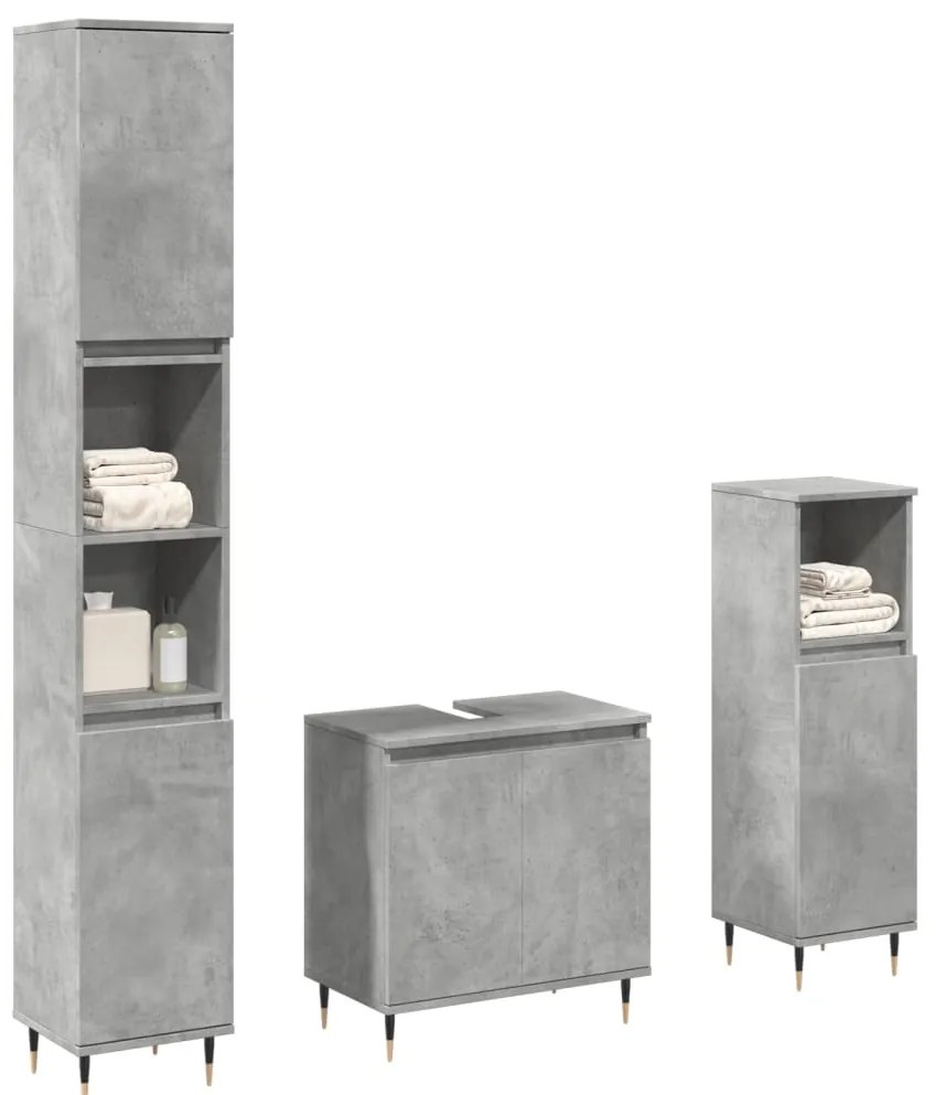 3 pcs conj. móveis casa banho derivados madeira cinza cimento
