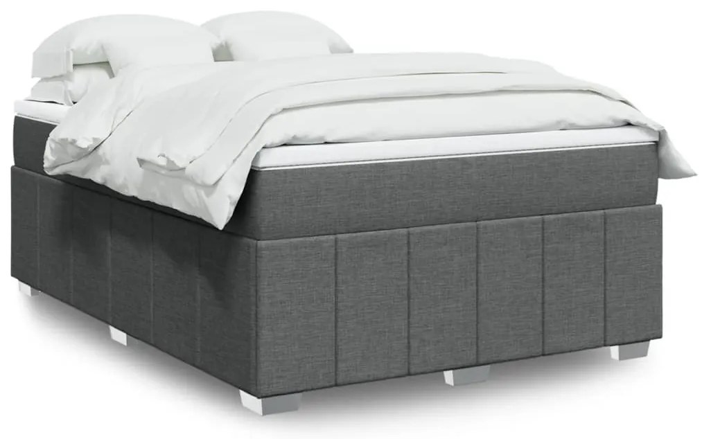 vidaXL Cama com molas/colchão 140x200 cm tecido cinzento-escuro
