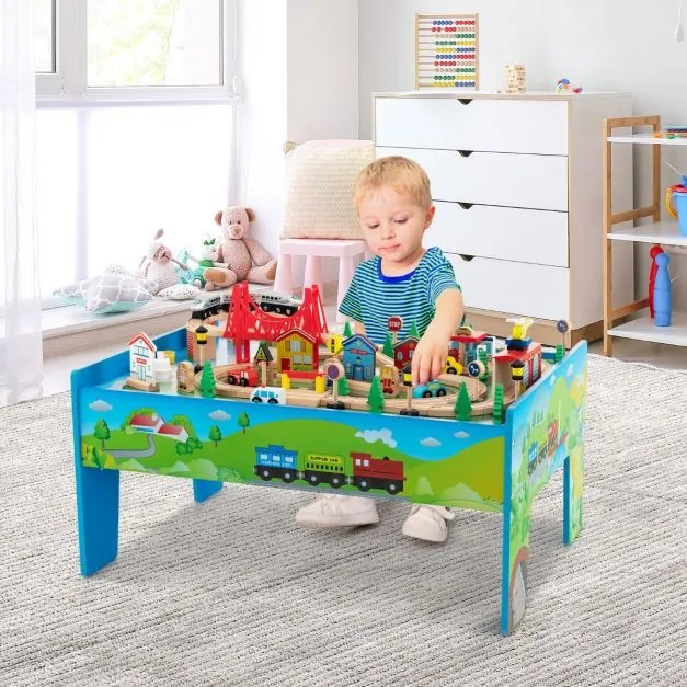 Conjunto de comboio infantil de madeira maciça com 80 peças, trilhos de comboio para meninos e meninas com mais de 3 anos 82,5 x 60 x 40 cm Multicolor