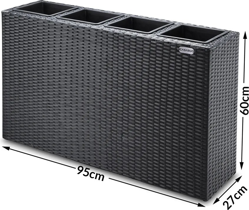 Pote com 4 vaso de flores em polyrattan 95 x 27 x 60 cm Preto