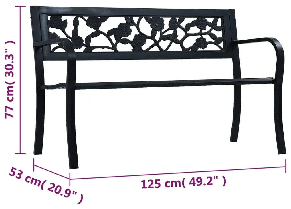 Banco jardim 125 cm aço preto