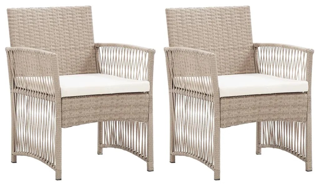 46440 vidaXL Cadeiras de jardim com almofadões 2 pcs vime PE bege