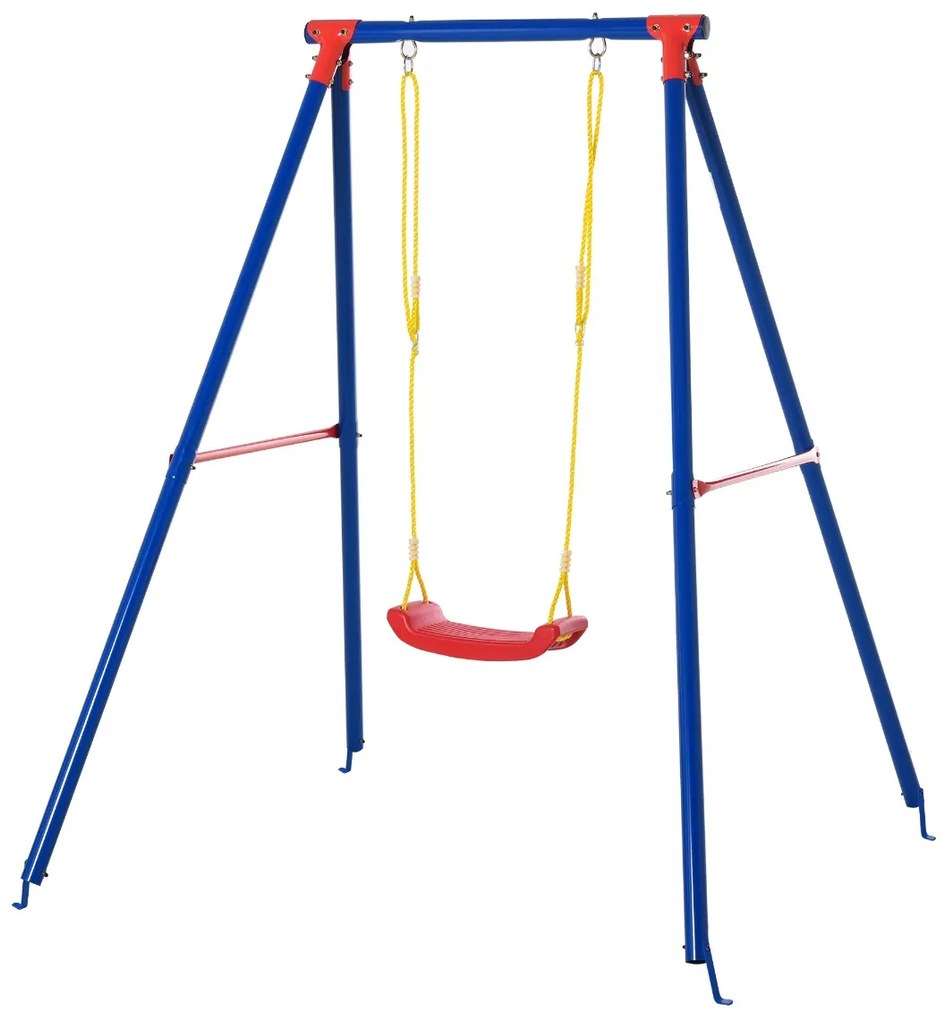 Baloiço de metal para crianças acima de 6 anos com assento de corda ajustável 4 âncoras externas máx. 40 kg 155x160x180cm Multicolor