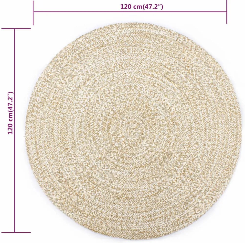 Tapete artesanal em juta branco e natural 120 cm