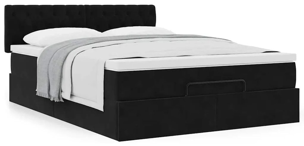 Estrutura de cama otomana com colchão 140x200 cm veludo preto