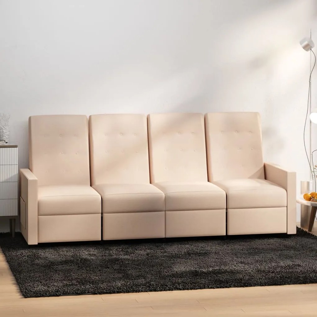 vidaXL Sofá reclinável de 4 lugares tecido cor creme