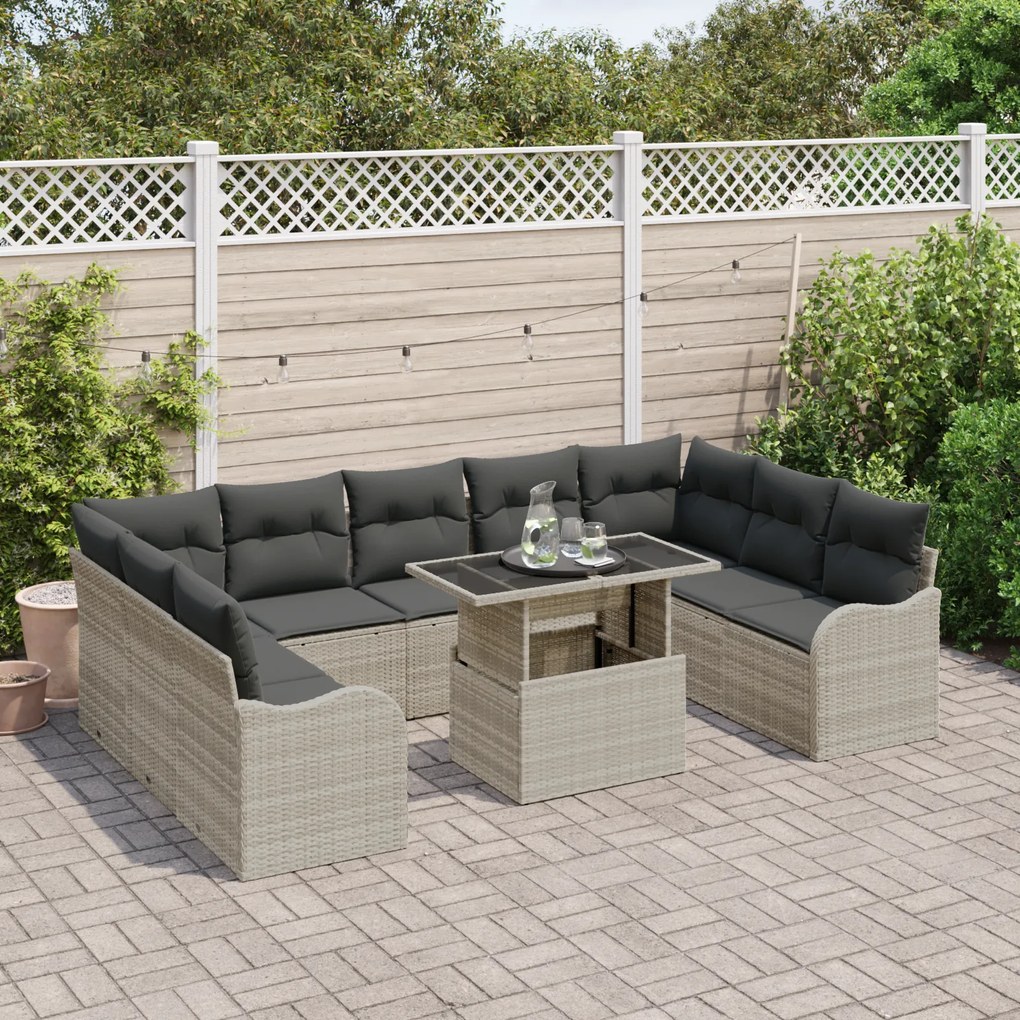 Conjunto de Sofás de Jardim vidaXL de 10 peças com Almofadas Cinza Cla