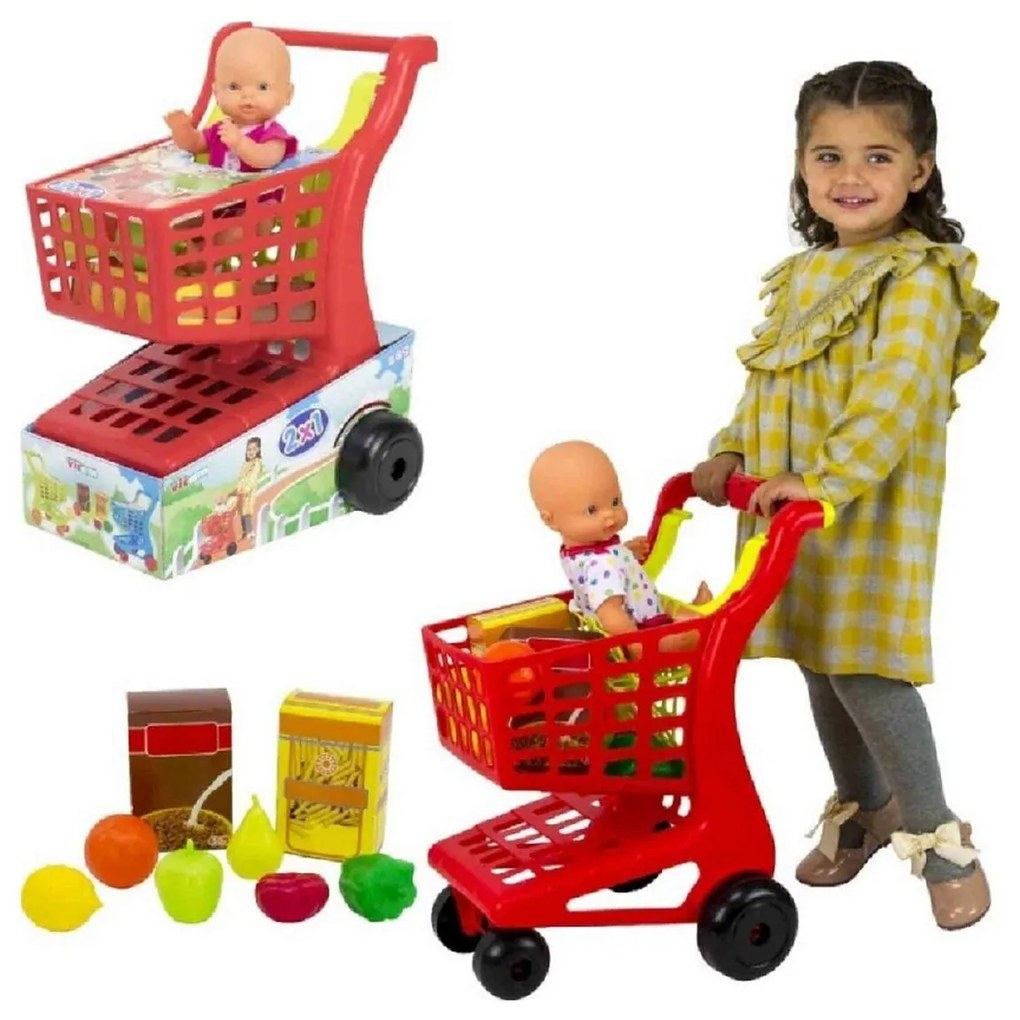 Carro de Compras Acessórios Boneco Brinquedo